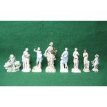 Group of seven European/Continental porcelain figures (af condition) - 9.5" tallest Please note