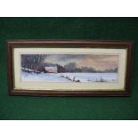 T Moore, 20th century watercolour of a farmhouse in a snowy landscape setting - 15.25" x 4.25"