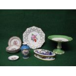 Group of porcelain to comprise: oval lidded trinket box having decoration of flowers and Phoenix,