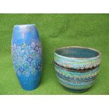 Bitossi Spagnolo pattern vase - 9.75" tall together with a Bitossi blue glazed jardinere - 6" tall