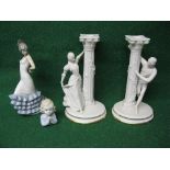 Pair of Franklin Mint Romeo and Juliet candle sticks together with a Nao figure of a Spanish