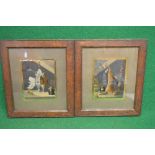 Pair of hand coloured unsigned engravings of Partridge and Hare hanging in a kitchen setting - 4.75"