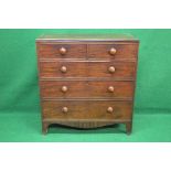19th century mahogany chest of drawers having crossbanded top over two short and three long