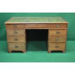 Mahogany pedestal writing desk having green leather insert over single long drawer simulated as