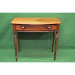 19th century mahogany bow fronted single drawer side table standing on turned tapering legs - 36"