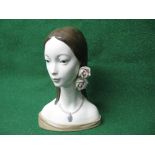 Lladro bust of a young girl having flowers in her hair - 11.75 in tall Please note descriptions