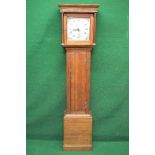 Unwin, Newark, oak cased grandfather clock having white painted dial with black Roman Numerals and