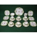 Royal Albert tea set having floral decoration with a green and yellow border to comprise: six tea