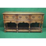 20th century oak dining room suite to comprise of refectory style drawer leaf table having cleated