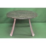 Mid century circular marble topped table standing on a polished aluminium base formed of four