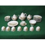 Oriental eggshell china tea set to comprise: teapot, lidded sugar bowl, lidded jug, eight tea