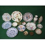 Group of Oriental ceramics and bronze to include: circular bronze stand having engraved decoration