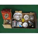 Boxed Lucas period long range chromed driving lamp, wheel cleaning kit and headlamp together with
