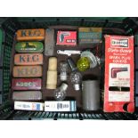 Quantity of sparkplug tins, some plugs, caps, empty plug cap box, bulbs etc Please note descriptions