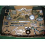 Box of vehicle manufacturers motif's to include: Bedford, Morris, Lancia, Rover, Mercedes, Mini-