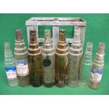 Galvanised Esso Lube crate together with five embossed Esso Lube bottles and three Esso Extra