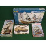 Four large boxed plastic kits to comprise: Revell 1:96 scale Spanish Galleon and 1:146 HMS