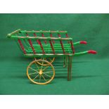 Childs sized flower seller's barrow of wood and metal construction - 37.5" long x 21" wide x 22"