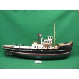 Large and heavy all wood radio controlled model of a steam, twin screw, tug. Fitted with two