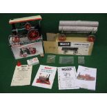 Boxed Mamod steam tractor and lumber wagon, includes steering column, funnel, instructions, some