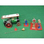 Solid fuel Mamod steam tractor with steering column and funnel together with Mamod line shaft,