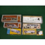 Three 1:50 scale boxed Corgi American models to comprise: Mack logging artic, Greyhound scenic