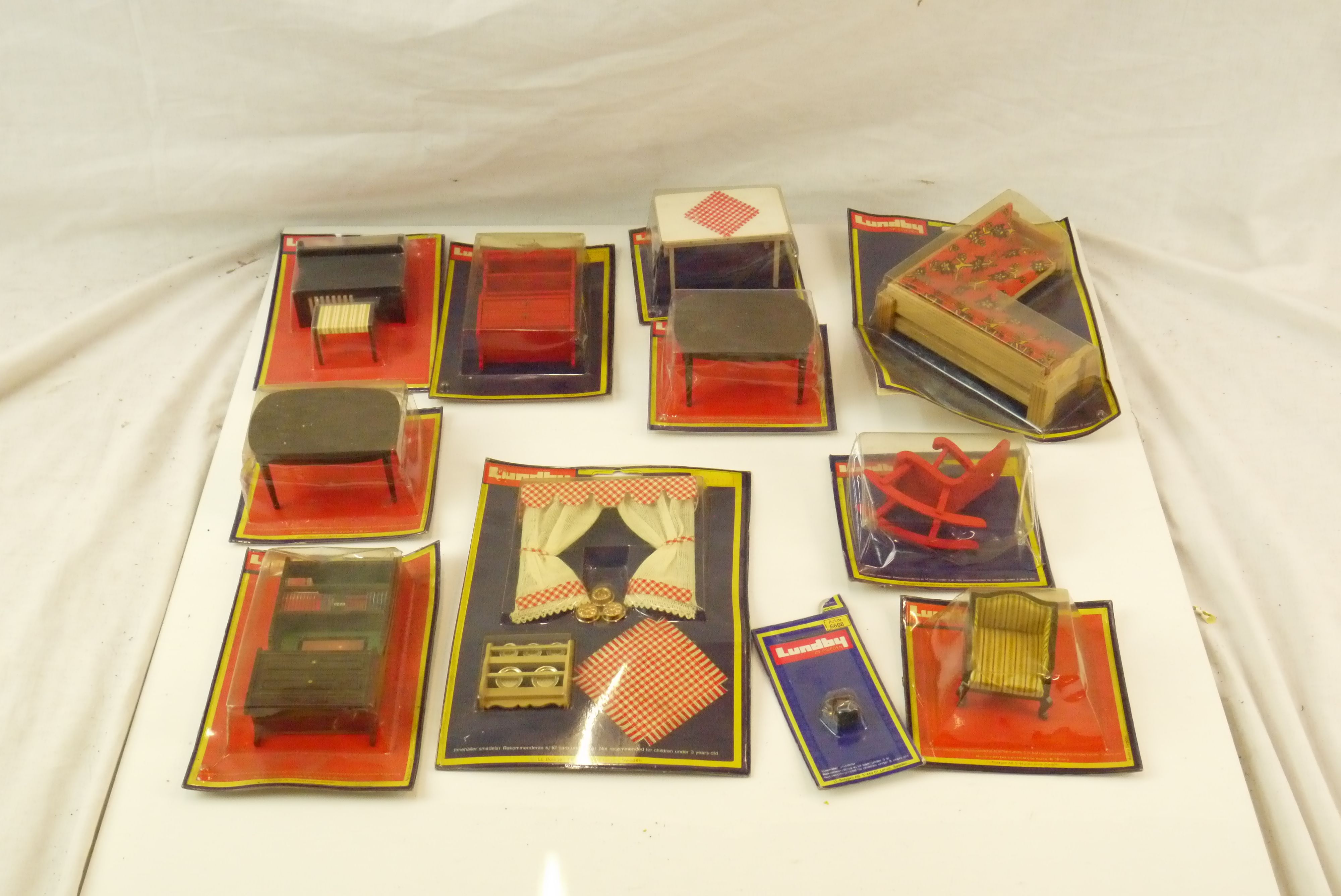 11 Carded & unopened Lundby of Sweden items of dolls house furniture, cards showing some bend but