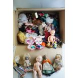 Large quantity of mid 20th C onwards dolls and toys to include 2 x original Polly Pockets, tourist