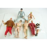 Seven playworn action figures to include Palitoy Action Man, Kenner Six Million Dollar Man, Mego