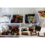 Large quantity of contemporyQ model doll?s house wooden furniture, in five boxes