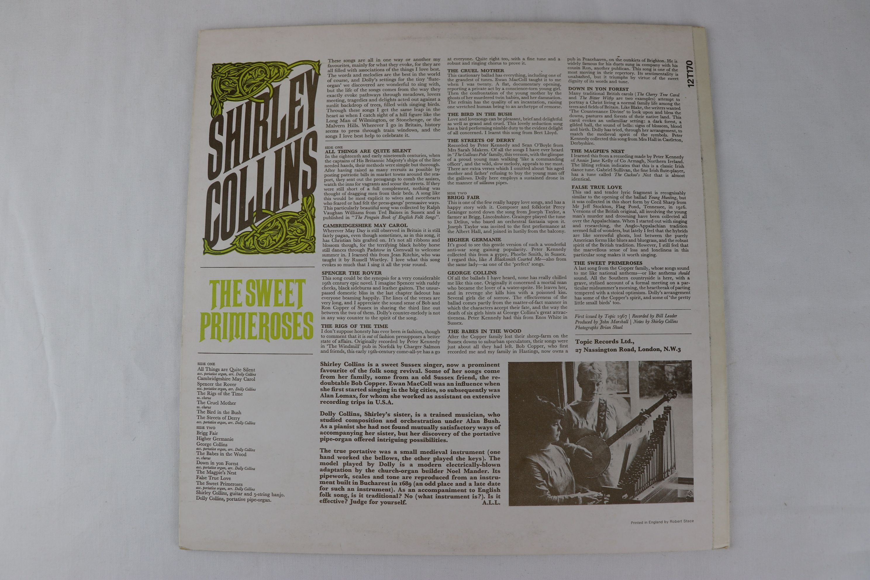 Vinyl - Shirley Collins The Sweet Primeroses (Topic 127170) Blue Topic label but likely later - Image 6 of 6