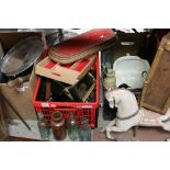 A large quantity of sundries to include parasol walking stick, scabbard, silver plate, old