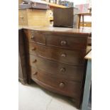 Early 19th century Mahogany Bow Fronted Chest of Two Short over Three Long Drawers, raised on