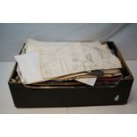 Large quantity of maps, magazines, prints, engravings etc in three boxes.