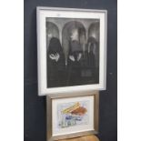 Ian Dunlop Watercolour Wash of a Satirical Still Life together with Sheila Oliner Aquatint ' The