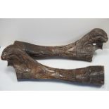 Pair of African Tribal Animal Leg Bones, ornately carved including figures, approx. 77cms long