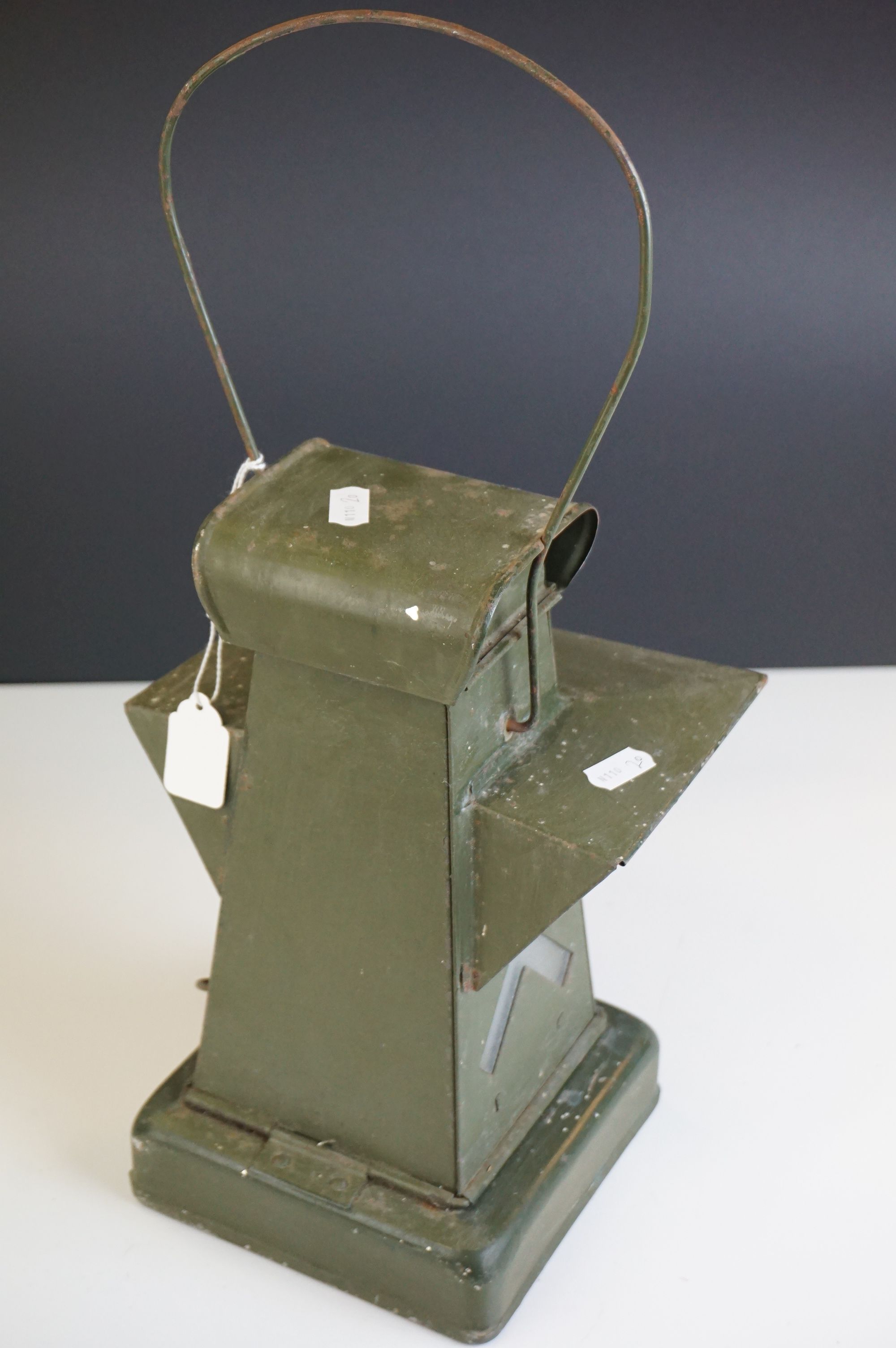 Army Railway Lamp, impressed mark ' Min of Supply Patt .... ' 1940's, 42cms high (to top of handle) - Image 5 of 5