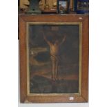 19th century Maple Framed Oleograph Pictures of the Crucifixion of Christ, 49cms x 69cms