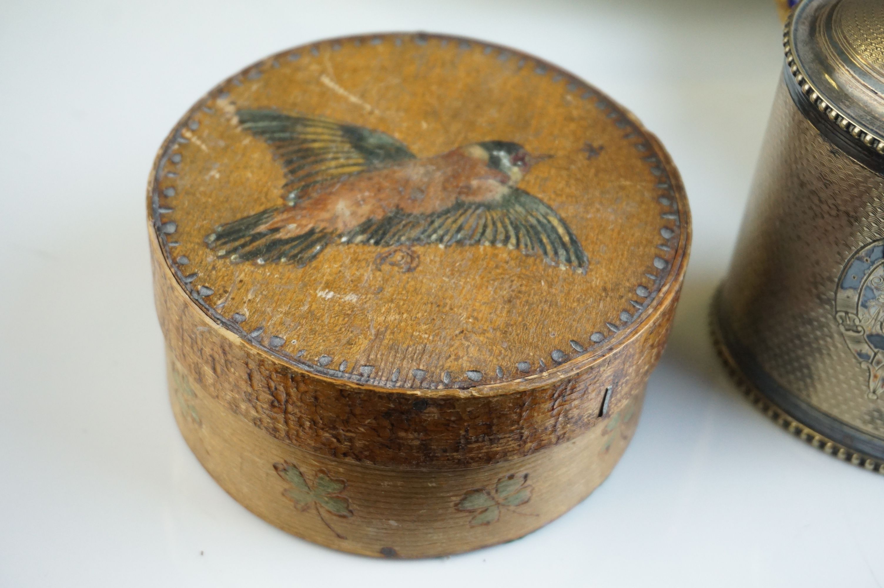 19th century Silver Plated Oval Tea Caddy, 12cms high together with Bentwood Box with Bird to lid, - Image 2 of 9