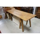 Vintage 7' Waxed and Polished Pine Trestle Table