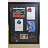 A framed Space Shuttle ephemera group to include signed photo image of Colonel Mark N Brown