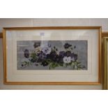 Oil on Board, Botanical Still Life of a display of Purple and White Pansies, signed N.M