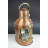 Bulpitt of Birmingham Copper & Brass Flatback Ships Lamp, 1924, 56cms high (to top of handle)
