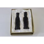 Pair of Wedgwood Black Basalt King and Queen Chess Pieces (boxed)