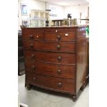 Large 19th century Mahogany Bow Fronted Chest of Two Short over Four Long Drawers, with turned