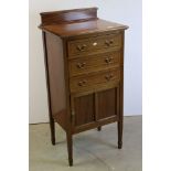 Edwardian Mahogany Inlaid Cabinet with three drawer above a cupboard with single panel door,