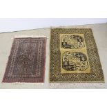 Eastern Wool Beige Rug with brown pattern, approx. 125cms x 81cms plus another Small Rug 60cms x
