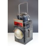 BR (British Rail) Railway Double Bullseye Lamp with red slide, 1940's, 46cms high (to top of handle)