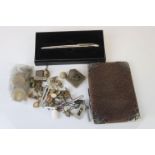 A Vintage Sterling Silver mounted wallet together with a collection of coinage and other mixed