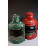 Pair of 'Simpson Lawrence ' Port and Starboard Ship Lamps, red and green finish (green with glass